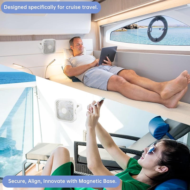 TEITEAI Cruise Fan, Cruise Ship Approved USB Fan, Magnetic Base, 6-10 Hour Battery, Five Speed Control - Image 2